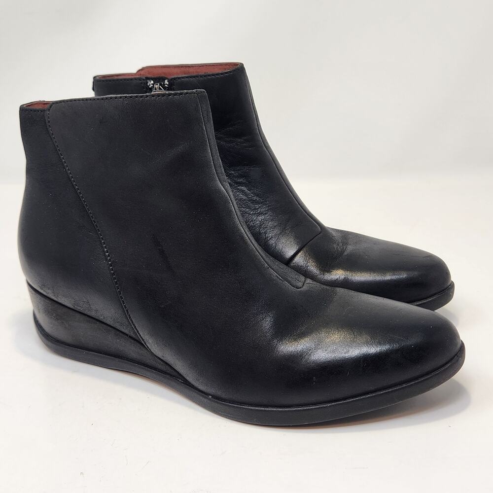 Dansko Serenity Black Leather Wedge Ankle Boots Women Size 37 US 6.5 Waterproof